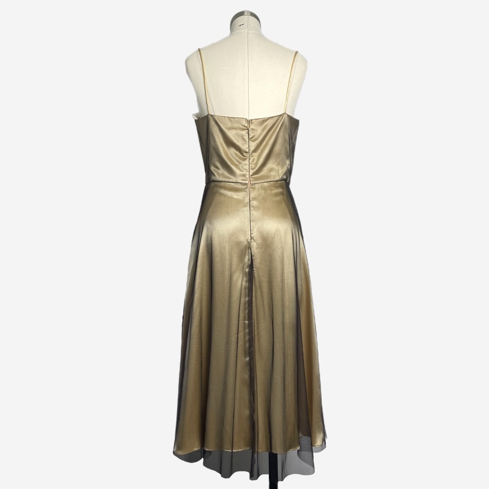 Vintage Y2K Dollar Gold satin dress mesh overlay beaded floral bow cocktail M - Picture 6 of 11